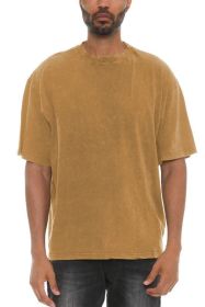 River Garment Wash Drop Shoulder Tee (Color: Yellow, size: XL)