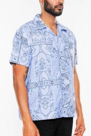 Mens Collared Print Button Down (Color: SKY BLACK, size: 2XL)