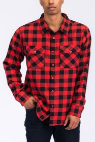 Regular Fit Checker Plaid Flannel Long Sleeve (Color: black red, size: L)