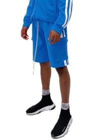 Two Stripe Cargo Pouch Shorts (Color: AQUA WHITE, size: L)
