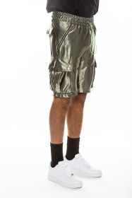 Satin Street Cargo Shorts (Color: OLIVE, size: 2XL)